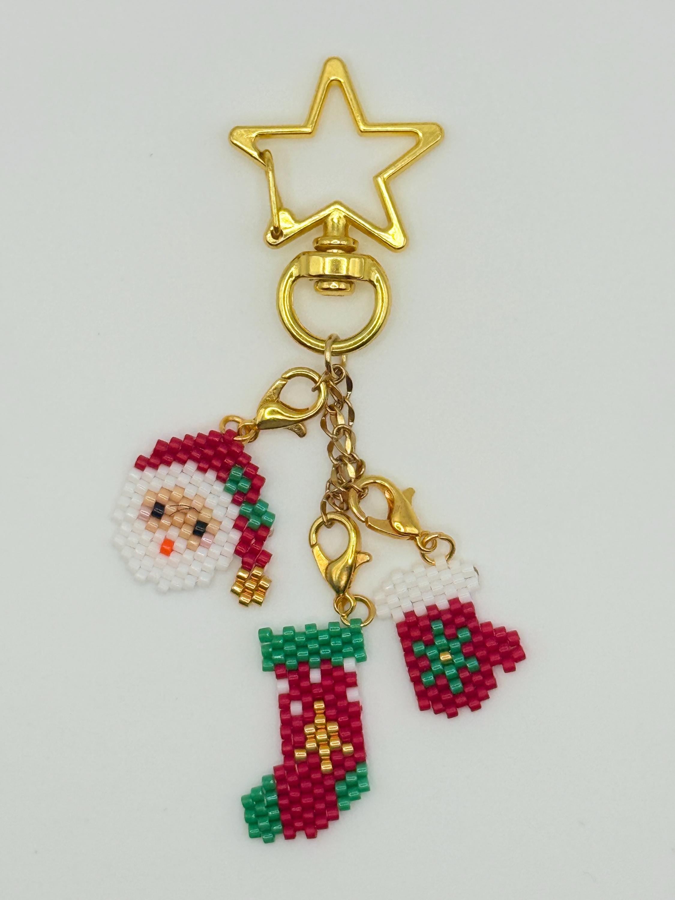 Christmas Miyuki Keyring | Handmade Christmas Pendant | Santa & Stockings | Gift Idea