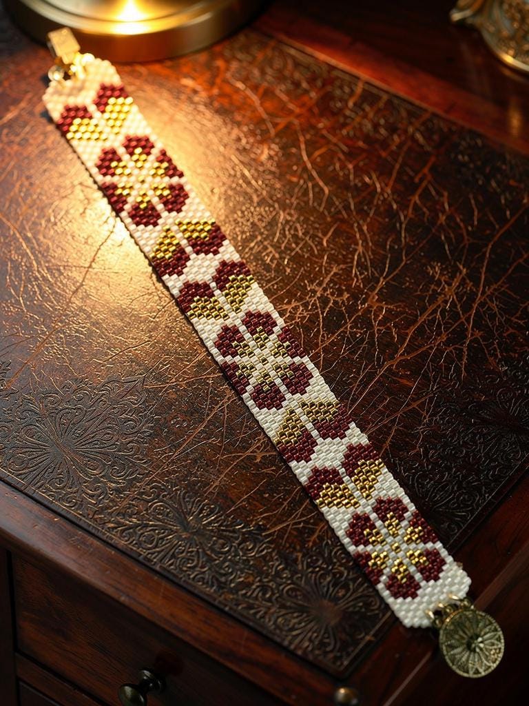 Miyuki bracelet with rose gold floral pattern | Handmade beaded bracelet | Boho jewelry | Gift for her