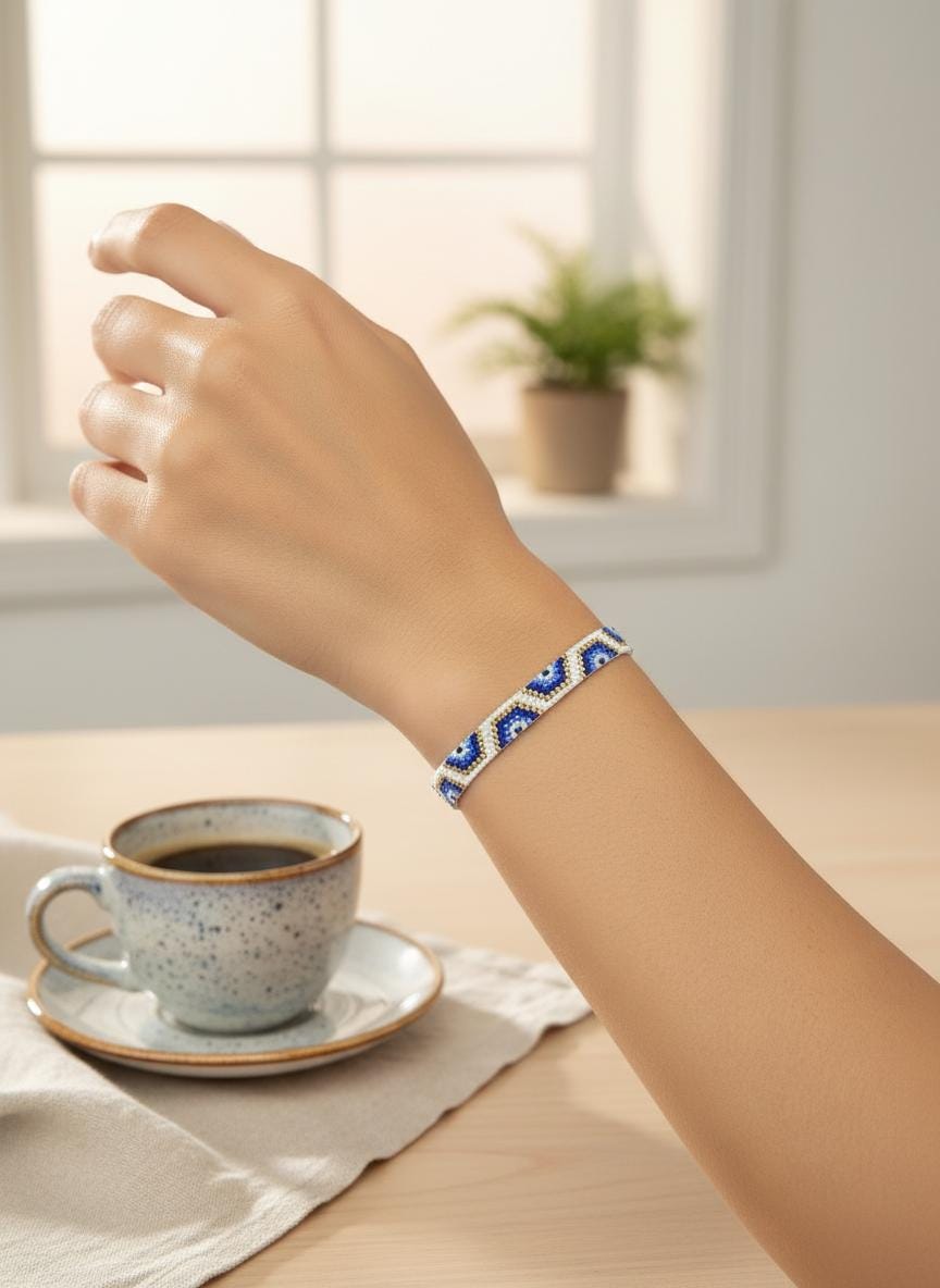 Handmade Miyuki Bracelet – Boho Jewelry – Beaded Bracelet in Blue & Gold – Ethnic Bracelet – Gift for Her – Adjustable Size