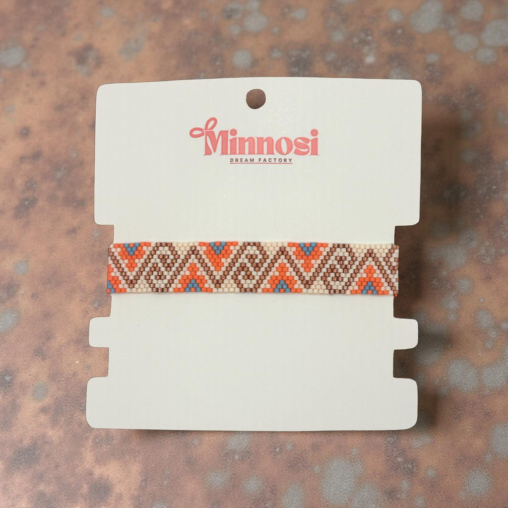 Handmade Boho Beaded Bracelet – Ethnic Pattern Bracelet in Copper & Orange – Geometric Jewelry – Gift for Women