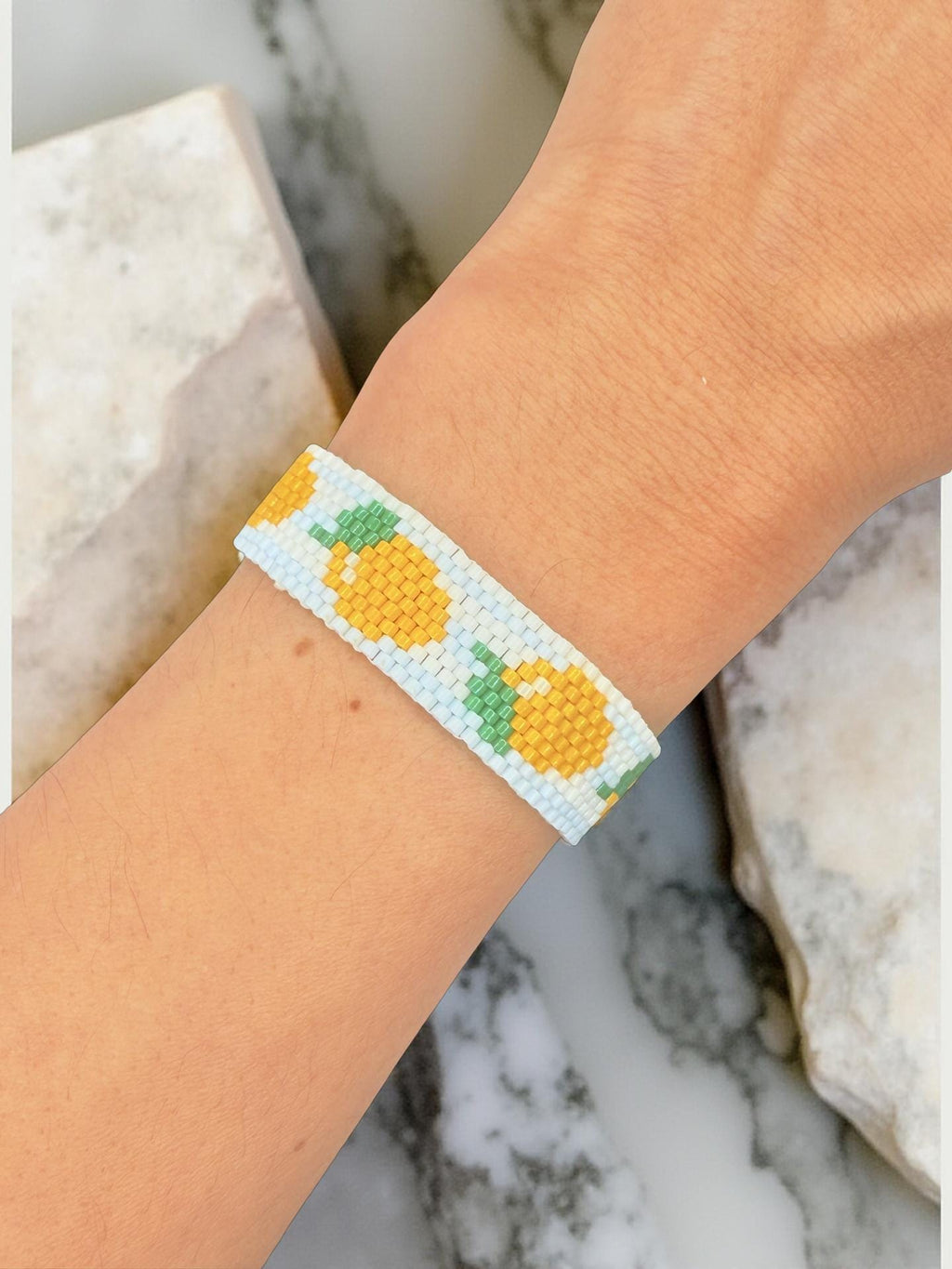 Handmade citrus bracelet – lemon bead bracelet – summer boho jewelry – lemon bracelet – gift for women
