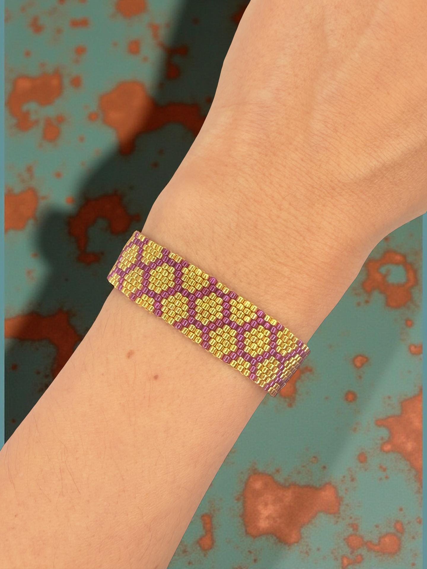 Handmade Pearl Bracelet Gold Violet – Boho Elegant Bracelet – Spiritual Jewelry – Gift for Women