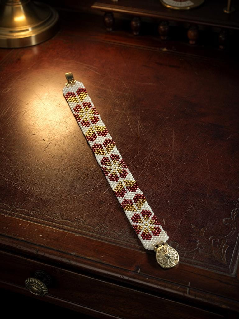 Miyuki bracelet with rose gold floral pattern | Handmade beaded bracelet | Boho jewelry | Gift for her