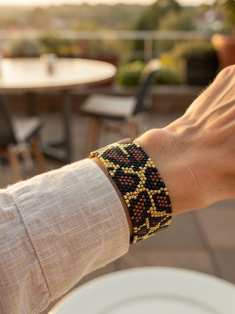 Handmade Miyuki bracelet in an elegant snake pattern with 24K gold-plated beads – a stylish statement for every look.
