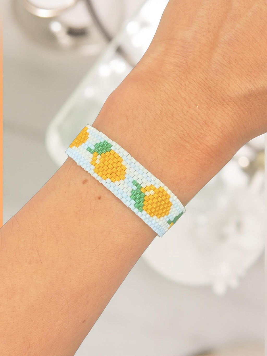 Handmade citrus bracelet – lemon bead bracelet – summer boho jewelry – lemon bracelet – gift for women