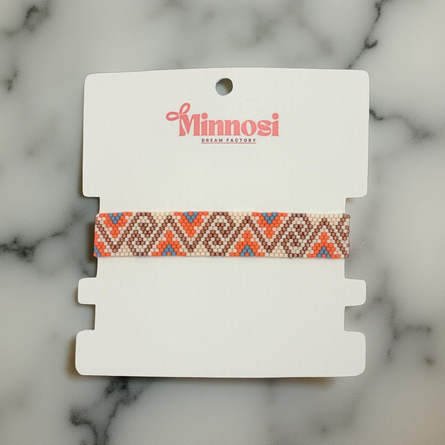 Handmade Boho Beaded Bracelet – Ethnic Pattern Bracelet in Copper & Orange – Geometric Jewelry – Gift for Women