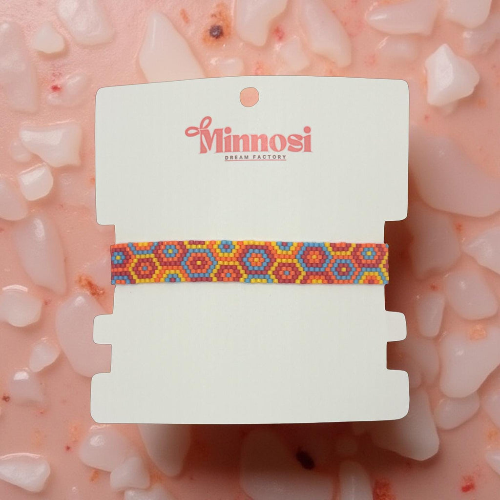 Handmade Mandala Beaded Bracelet – Boho Ethnic Bracelet in Orange & Blue – Spiritual Jewelry – Summer Accessory